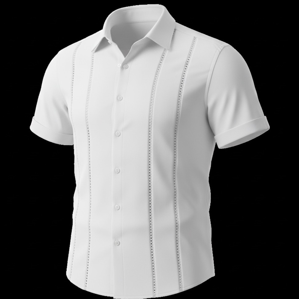 🆕LETSEE Men's Cuban Guayabera Shirt XXL Winter White